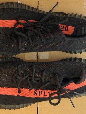 Black & Orange Knit Sneakers with Side Stripe